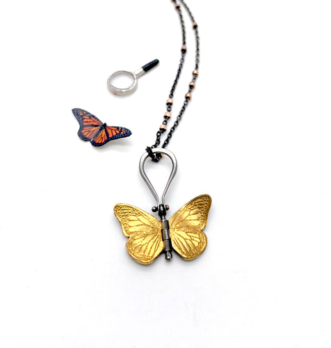 24K Gold and Sterling Silver Monarch Hinged Pendant