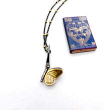 Load image into Gallery viewer, Tiny 24K Gold and Sterling Silver Monarch Hinged Pendant