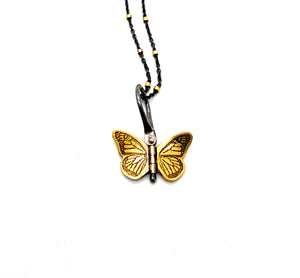 Tiny 24K Gold and Sterling Silver Monarch Hinged Pendant