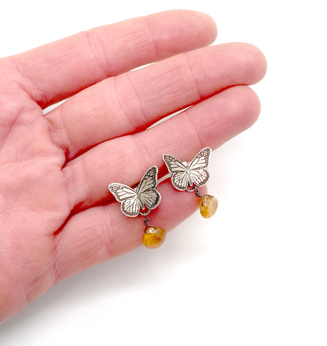 Sterling Silver Monarch Studs with Hessonite Garnet Earrings