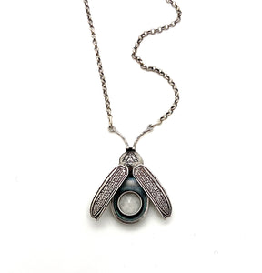 Sterling Firefly Lightning Bug with Glow in the Dark Faceted Quartz (blue glow)