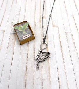 Small Sterling Silver Luna Moth Hinged Pendant