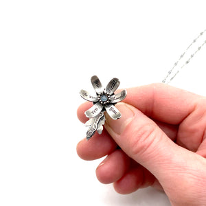"You are one of my nicest thoughts" Kinetic Sterling Silver and Aquamarine Flower Locket