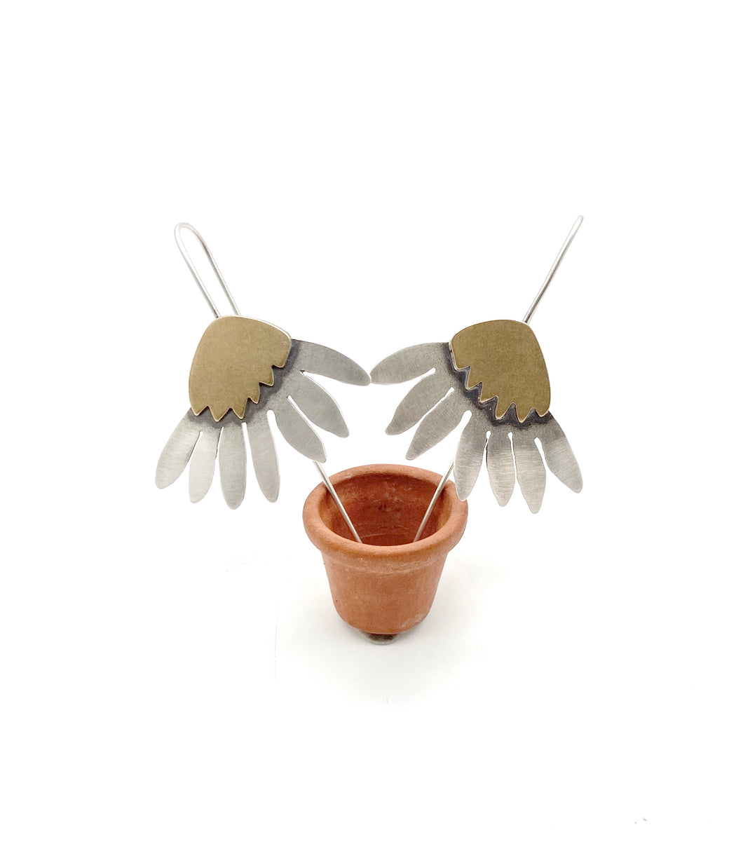 Sterling Silver and Jewelers Brass Daisy Earrings
