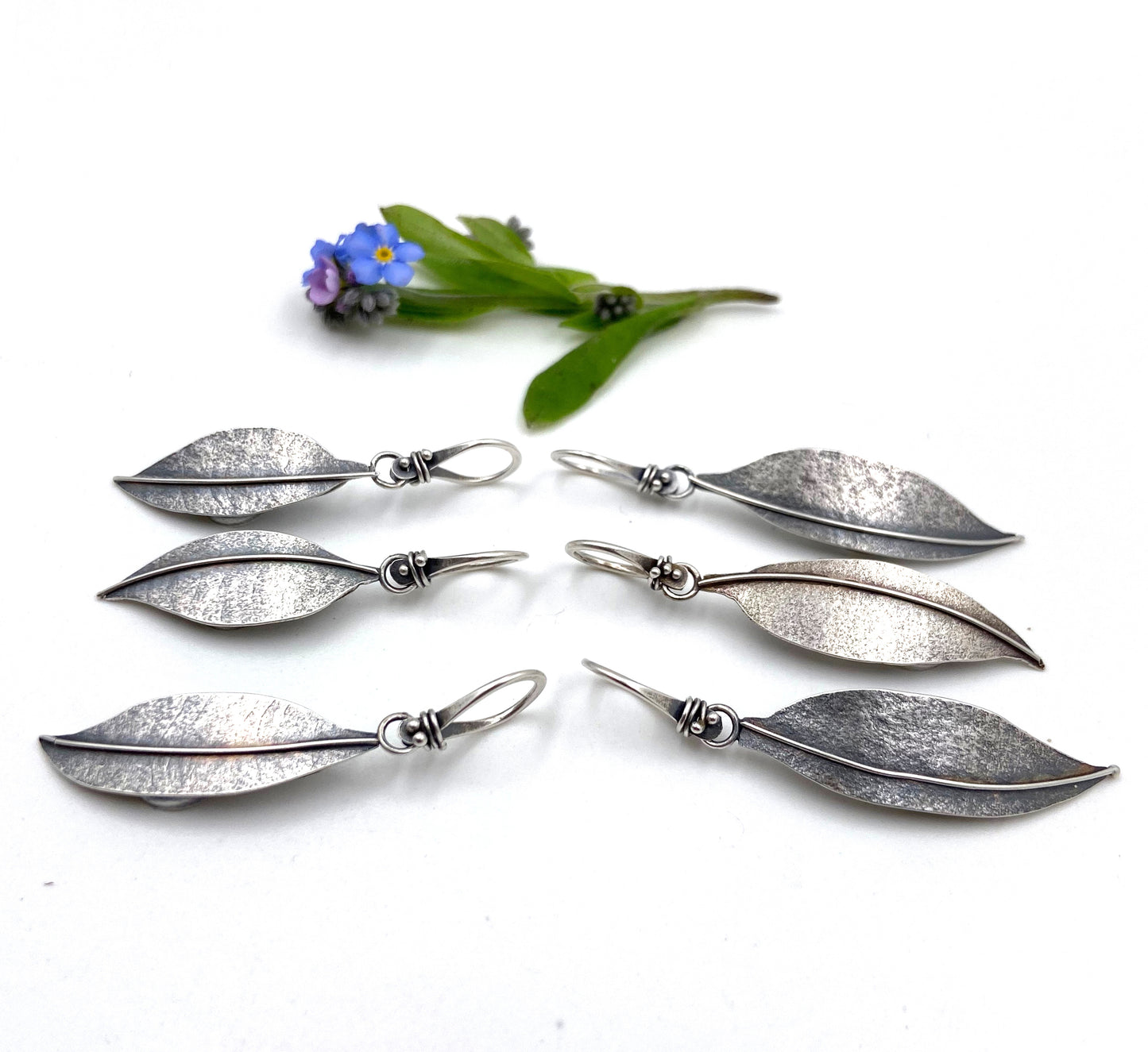 Sterling Forget Me Not Leaves with Photo