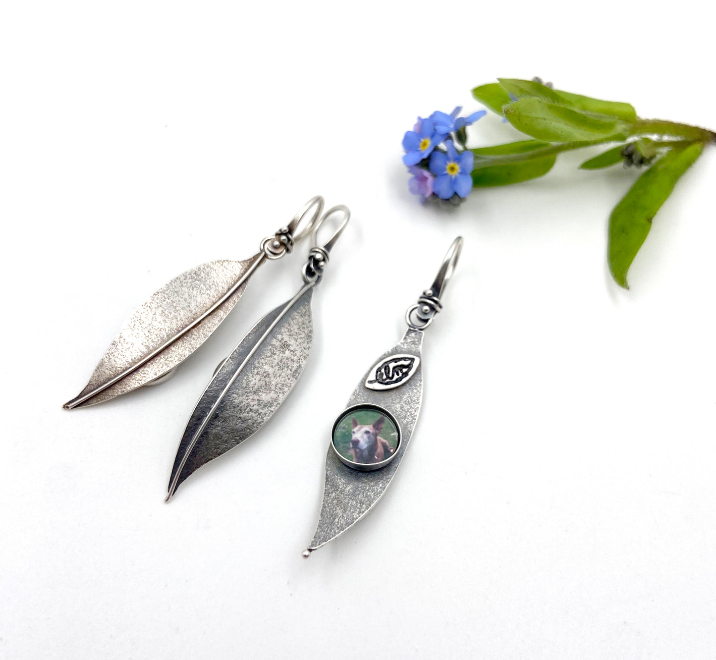 Sterling Forget Me Not Leaves with Photo