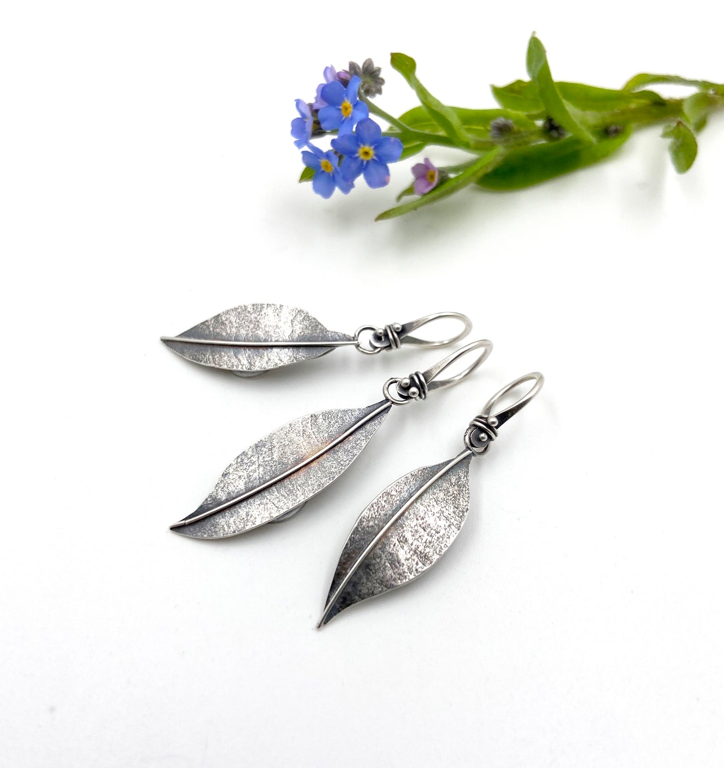 Sterling Forget Me Not Leaves with Photo