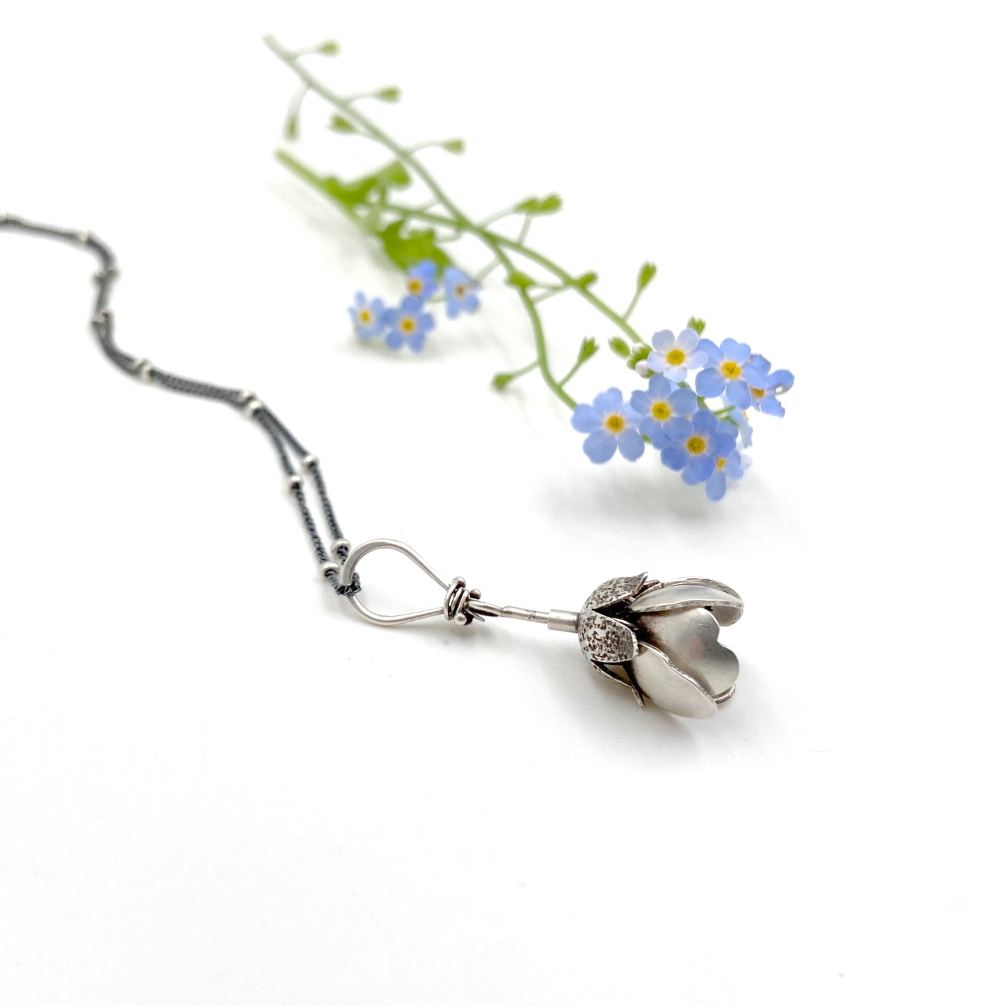 Custom Sterling Kinetic Forget Me Not Pendant