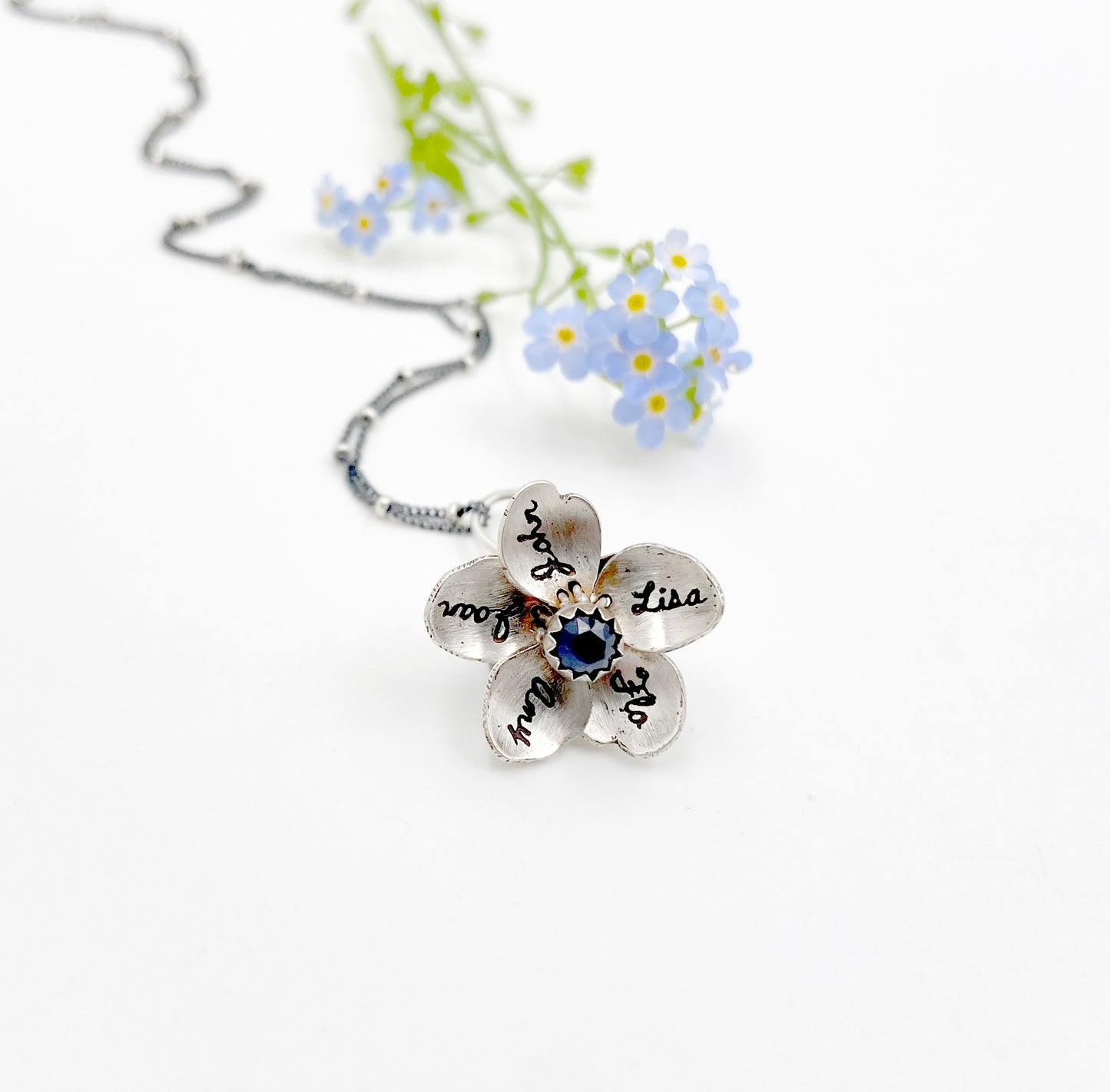 Custom Sterling Kinetic Forget Me Not Pendant