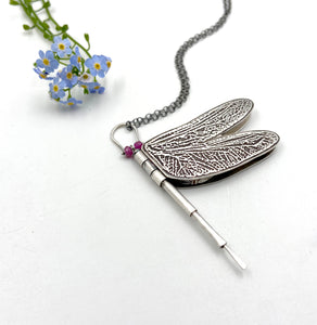 Dragonfly Locket in Sterling Silver with Ruby