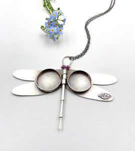 Dragonfly Locket in Sterling Silver with Ruby