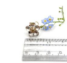 Load image into Gallery viewer, 14k gold, 22k Gold and Sterling Silver Forget Me Not with Canary Yellow Rosecut Diamond